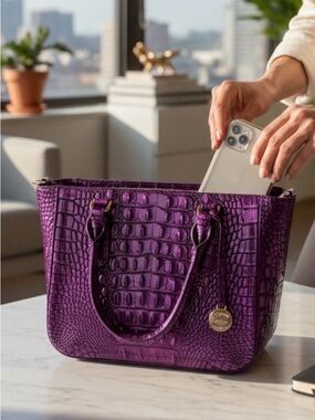 Brahmin Cami Purple Potion Genuine Leather Handbag